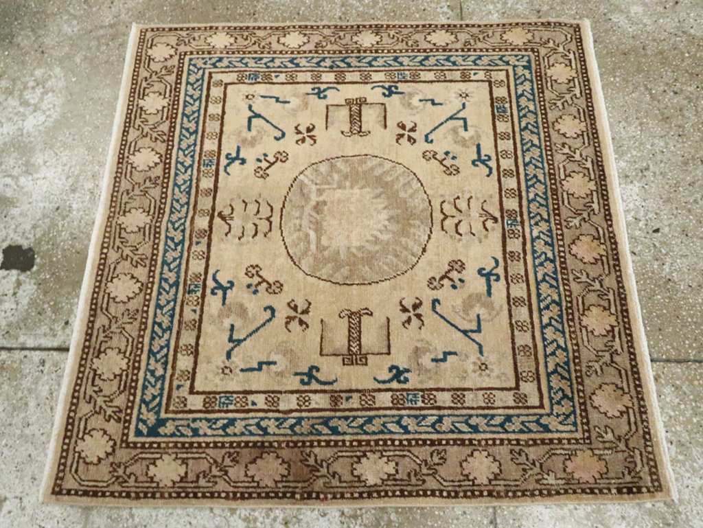Antique East Turkestan Khotan Square Rug (Pair: 2 of 2), No.18246 - Gsblank