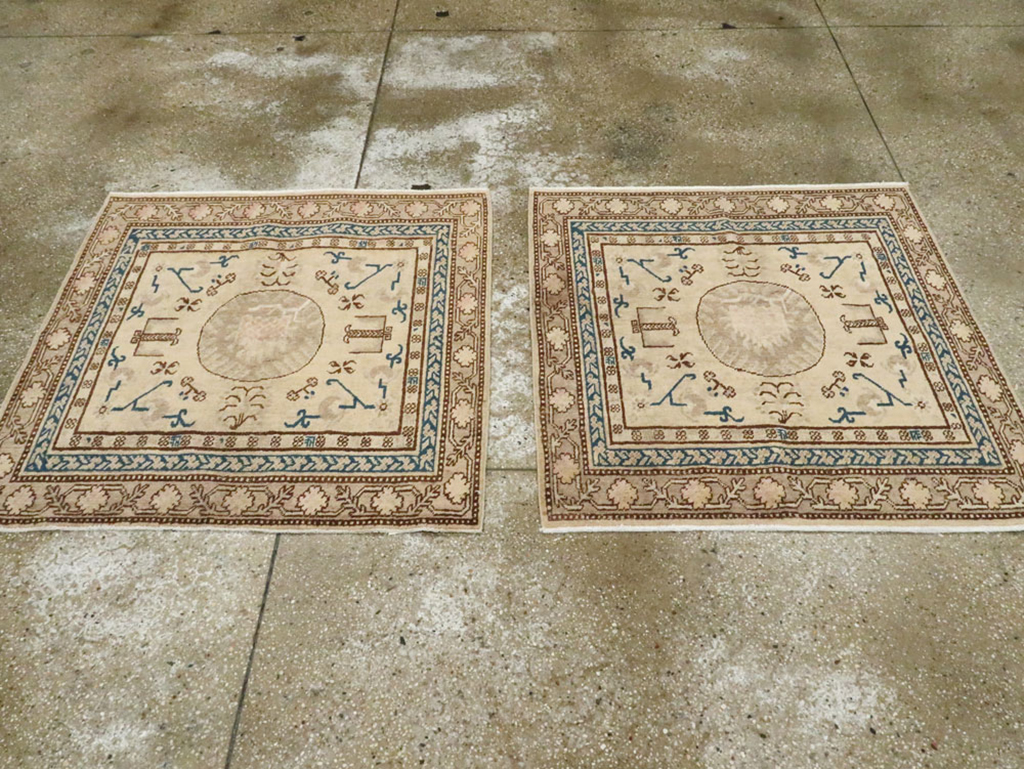 Antique East Turkestan Khotan Square Rug (Pair: 2 of 2), No.18246 - Gsblank