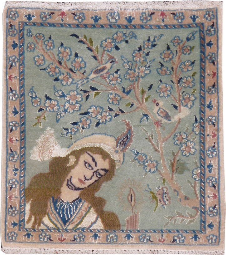 Vintage Persian Nain Pictorial Rug, No.18546 - Gsblank