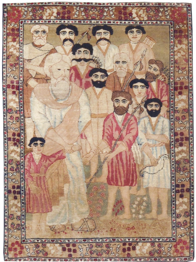 Antique Persian Lavar Kerman Pictorial Rug, No.18644 - Gsblank