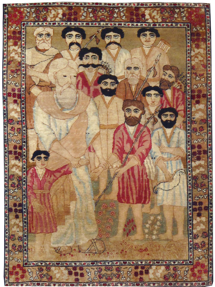Antique Persian Lavar Kerman Pictorial Rug, No.18644 - Gsblank