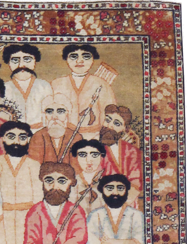 Antique Persian Lavar Kerman Pictorial Rug, No.18644 - Gsblank