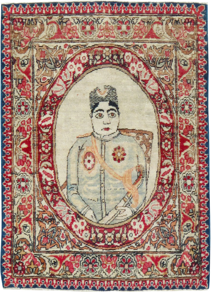Antique Persian Lavar Kerman Pictorial Rug, No.18683 - Gsblank