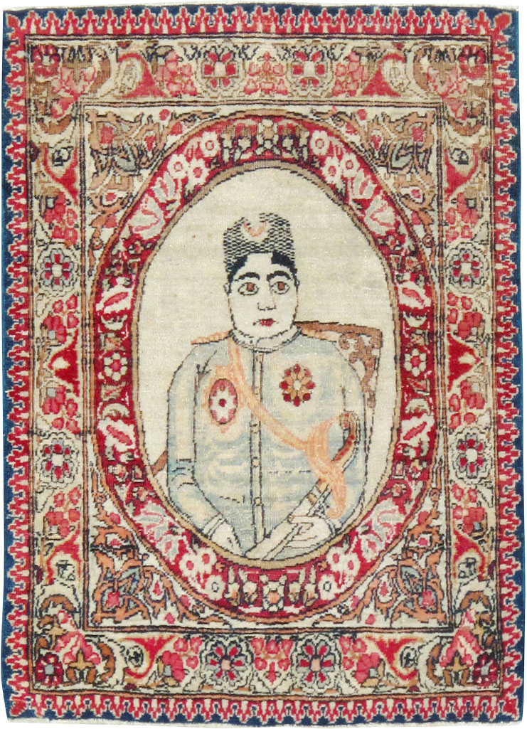 Antique Persian Lavar Kerman Pictorial Rug (Pair: 1 of 2), No.18683 - Gsblank