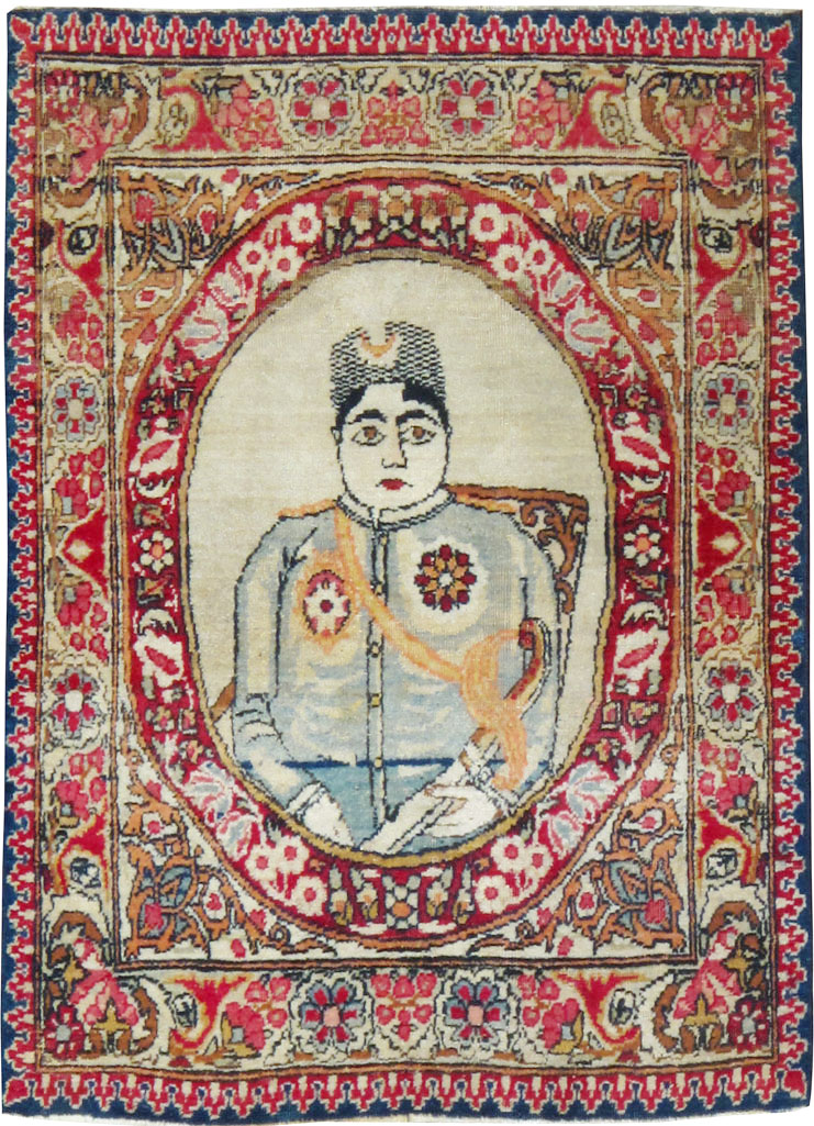 Antique Persian Lavar Kerman Pictorial Rug (Pair: 2 of 2), No.18684 - Gsblank