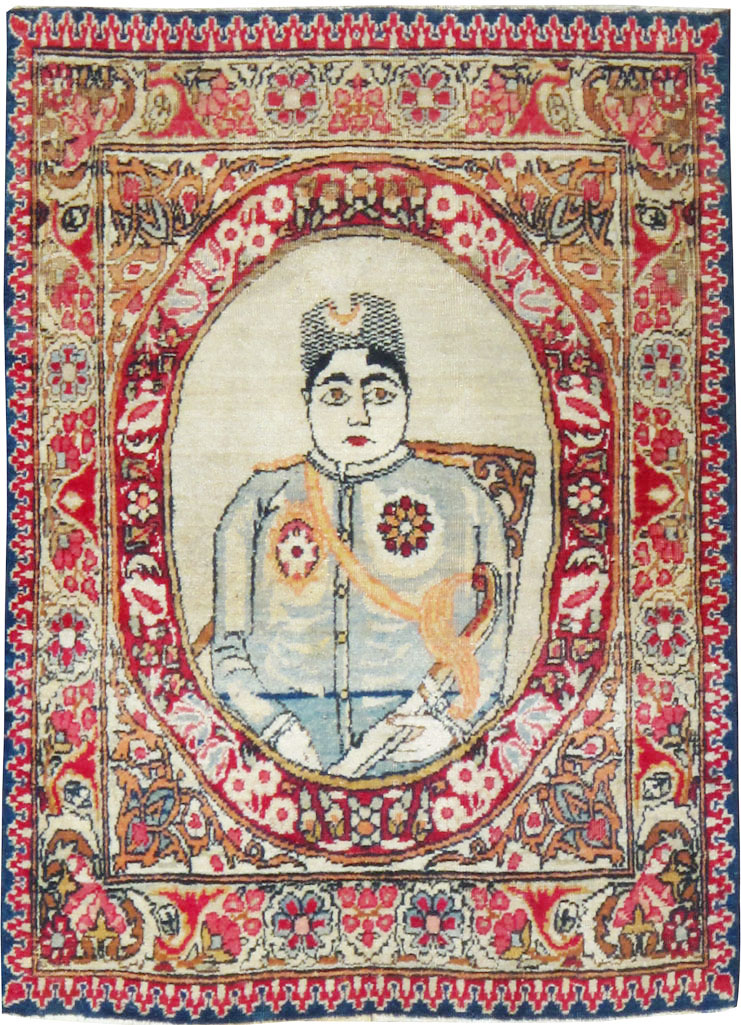 Antique Persian Lavar Kerman Pictorial Rug (Pair: 2 of 2), No.18684 - Gsblank