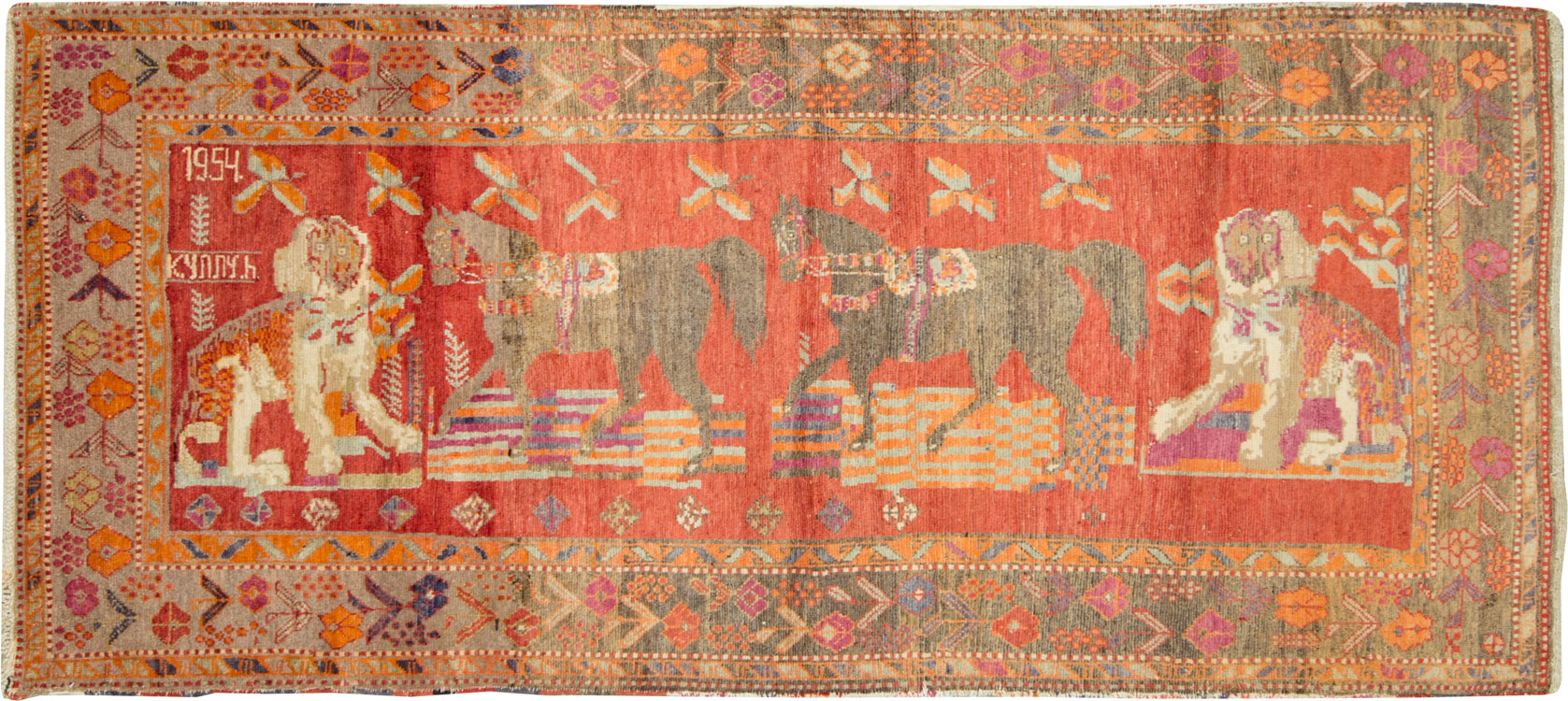 Vintage Caucasian Karabagh Pictorial Rug, No.18892 - Gsblank