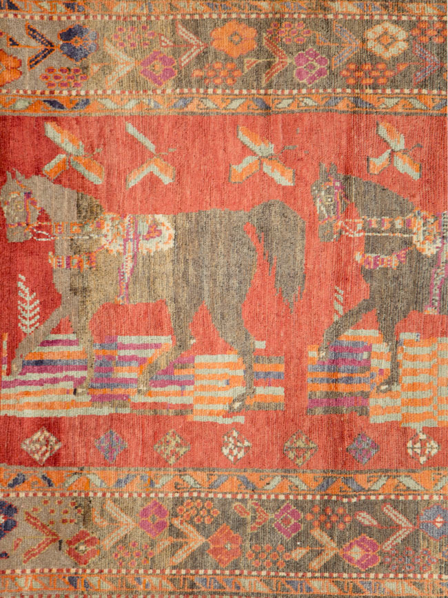 Vintage Caucasian Karabagh Pictorial Rug, No.18892 - Gsblank