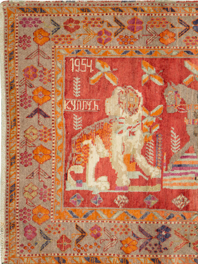 Vintage Caucasian Karabagh Pictorial Rug, No.18892 - Gsblank