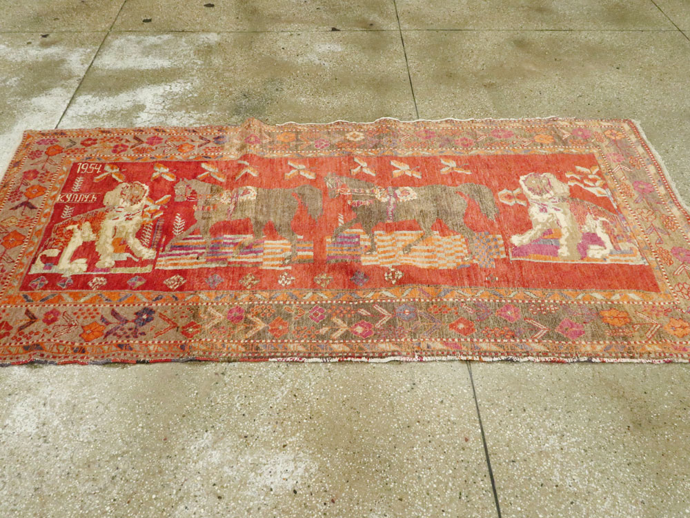 Vintage Caucasian Karabagh Pictorial Rug, No.18892 - Gsblank