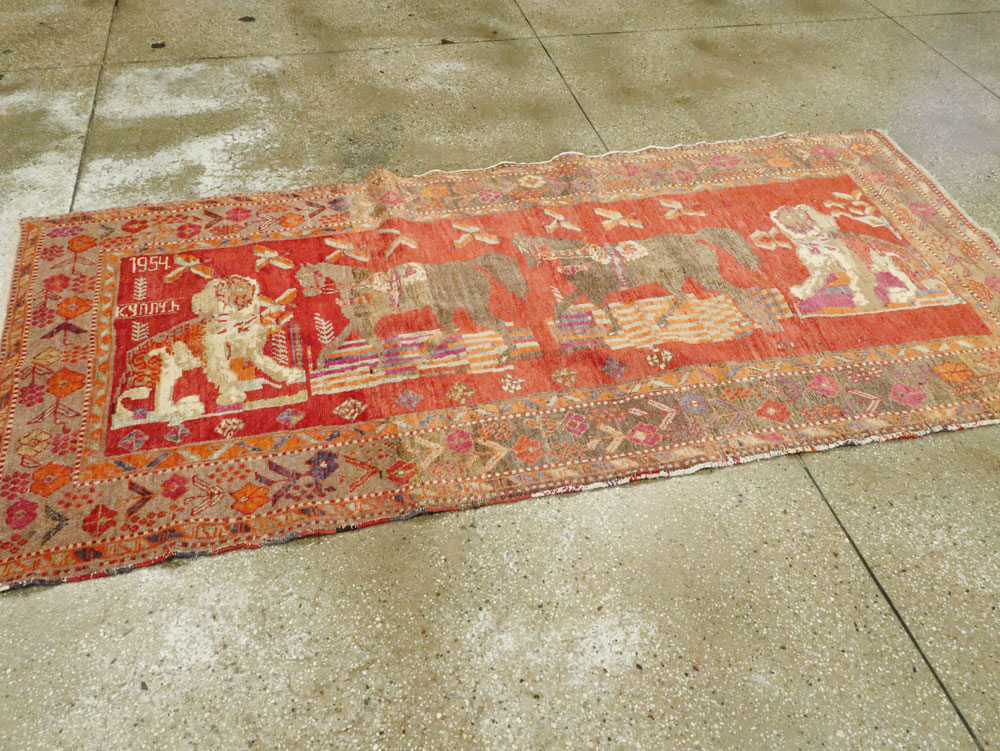 Vintage Caucasian Karabagh Pictorial Rug, No.18892 - Gsblank