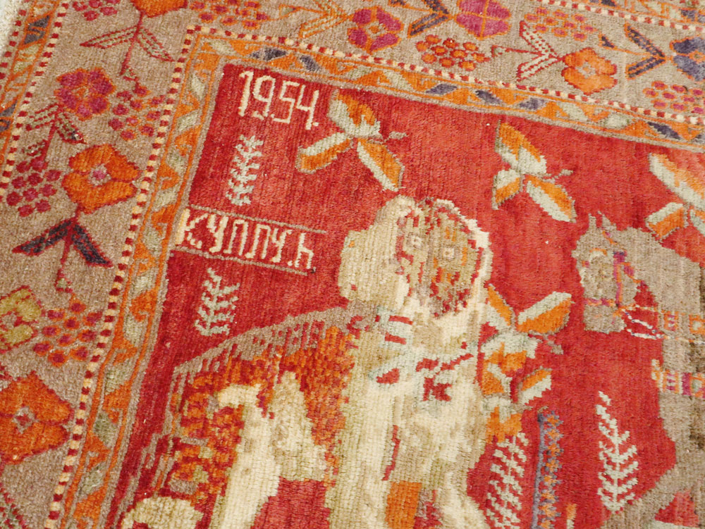 Vintage Caucasian Karabagh Pictorial Rug, No.18892 - Gsblank