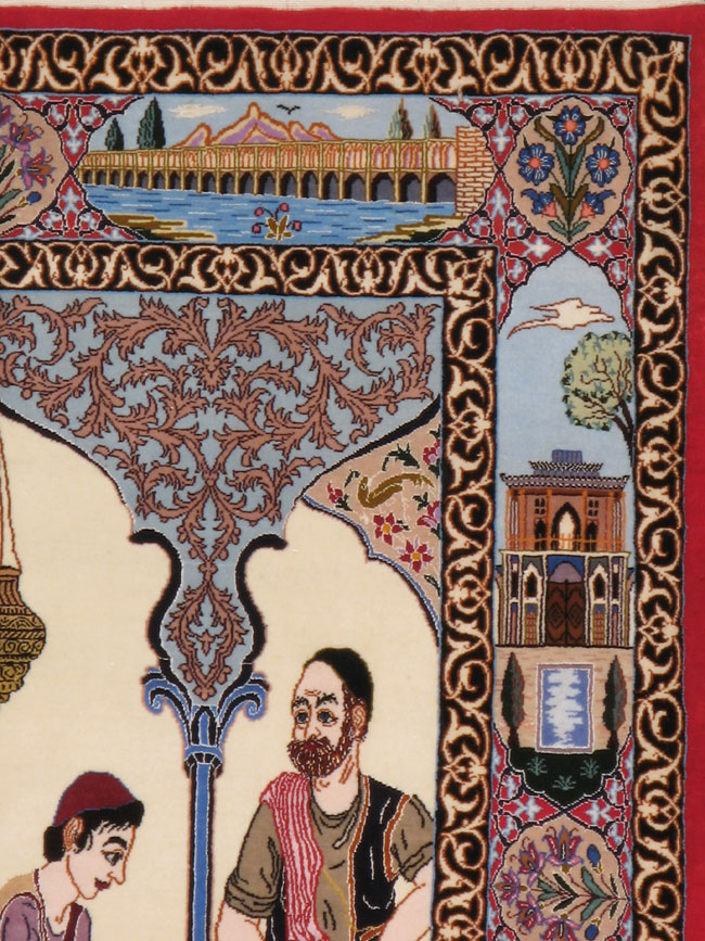 Vintage Persian Ishahan Pictorial Rug, No.18968 - Gsblank