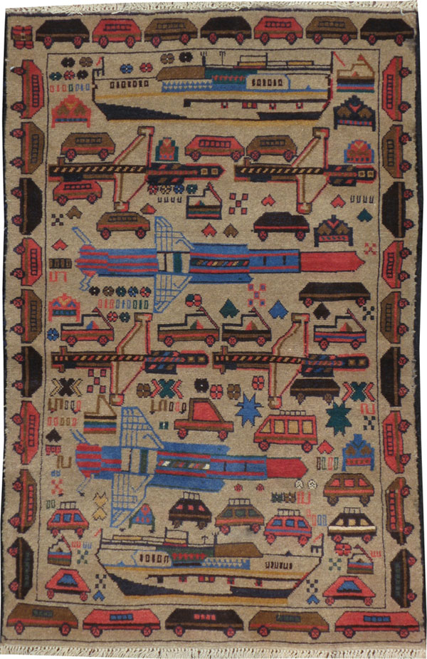 Vintage Afghan Pictorial War Rug, No.18969 - Gsblank