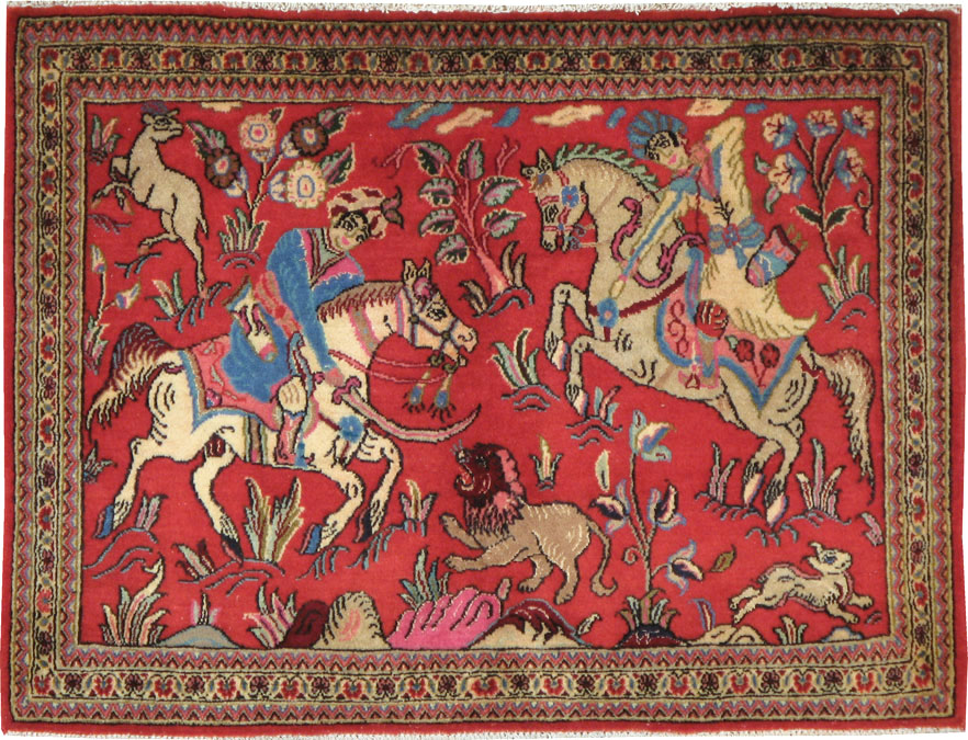 Vintage Persian Quom Pictorial Rug (Pair: 1 of 2), No.18996 - Gsblank