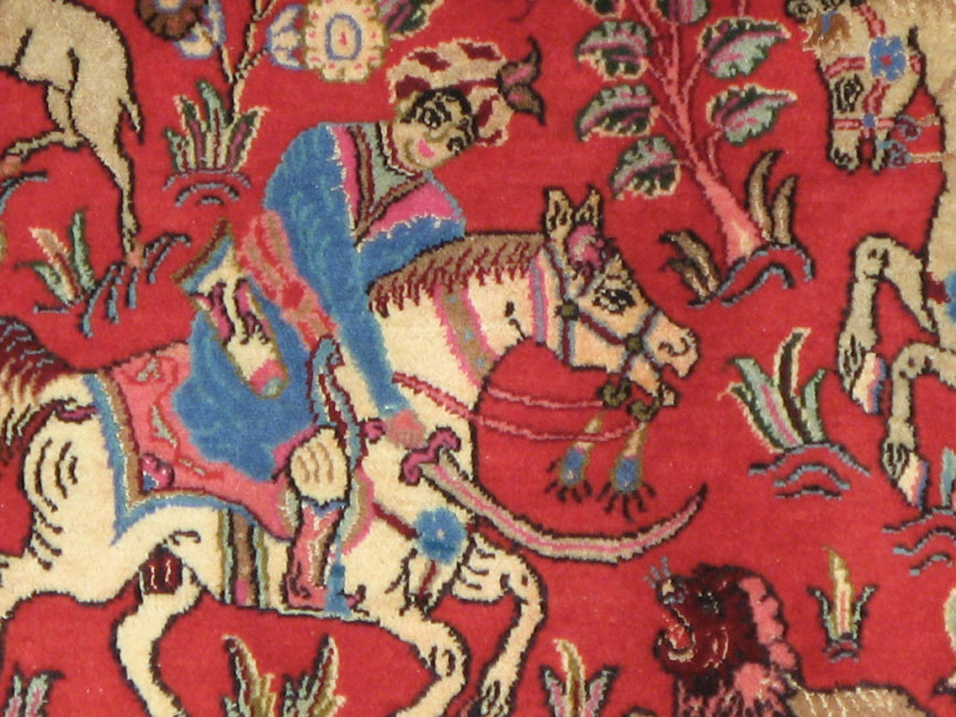 Vintage Persian Quom Pictorial Rug (Pair: 1 of 2), No.18996 - Gsblank