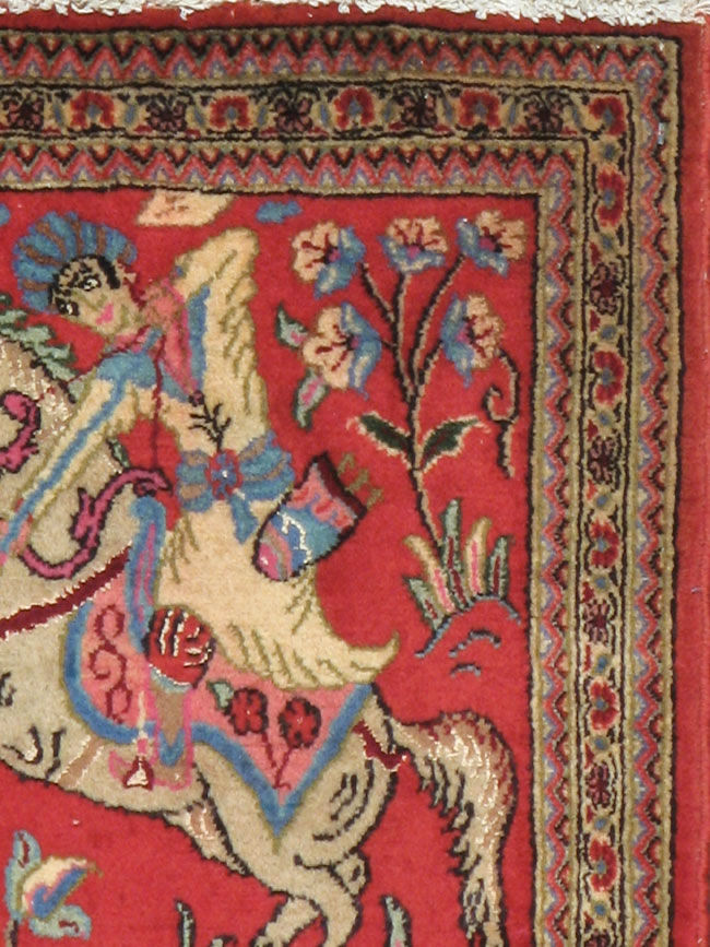 Vintage Persian Quom Pictorial Rug (Pair: 1 of 2), No.18996 - Gsblank