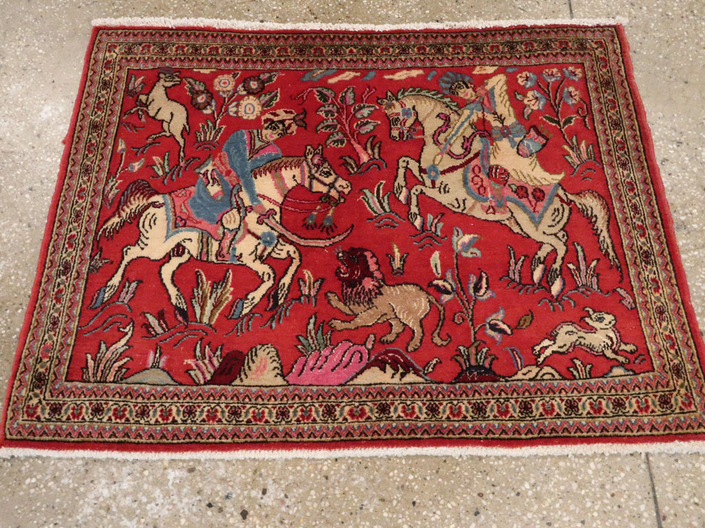 Vintage Persian Quom Pictorial Rug (Pair: 1 of 2), No.18996 - Gsblank