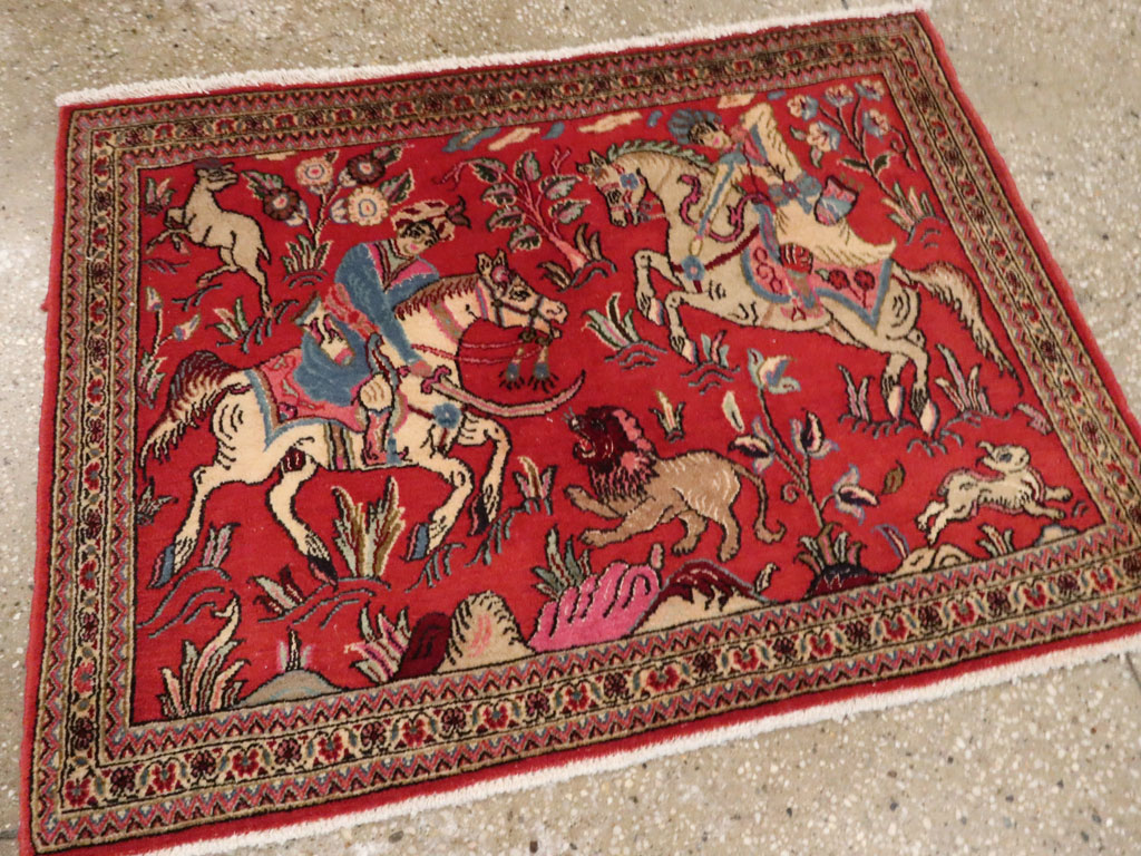 Vintage Persian Quom Pictorial Rug (Pair: 1 of 2), No.18996 - Gsblank
