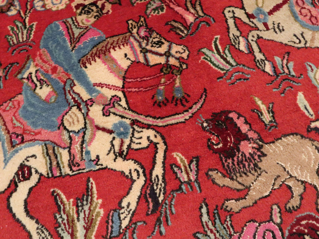 Vintage Persian Quom Pictorial Rug (Pair: 1 of 2), No.18996 - Gsblank