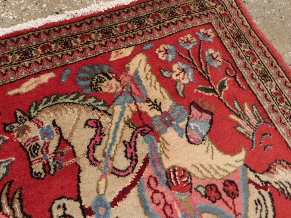 Vintage Persian Quom Pictorial Rug (Pair: 1 of 2), No.18996 - Gsblank