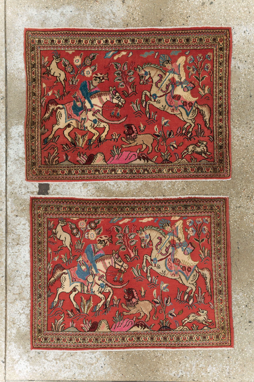 Vintage Persian Quom Pictorial Rug (Pair: 1 of 2), No.18996 - Gsblank
