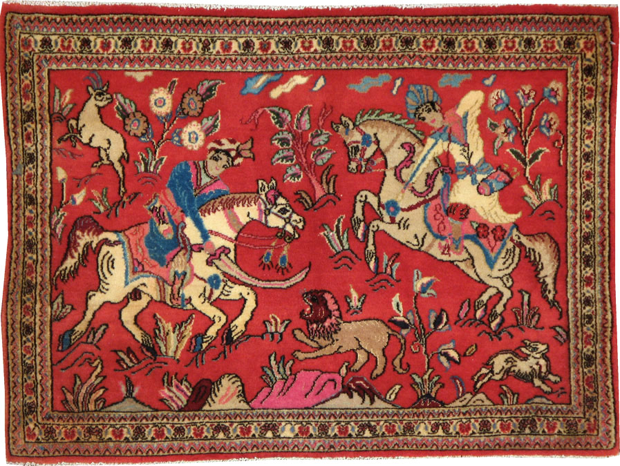 Vintage Persian Quom Pictorial Rug (Pair: 2 of 2), No.18997 - Gsblank