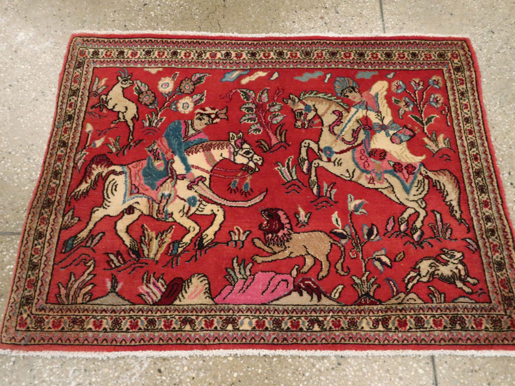 Vintage Persian Quom Pictorial Rug (Pair: 2 of 2), No.18997 - Gsblank