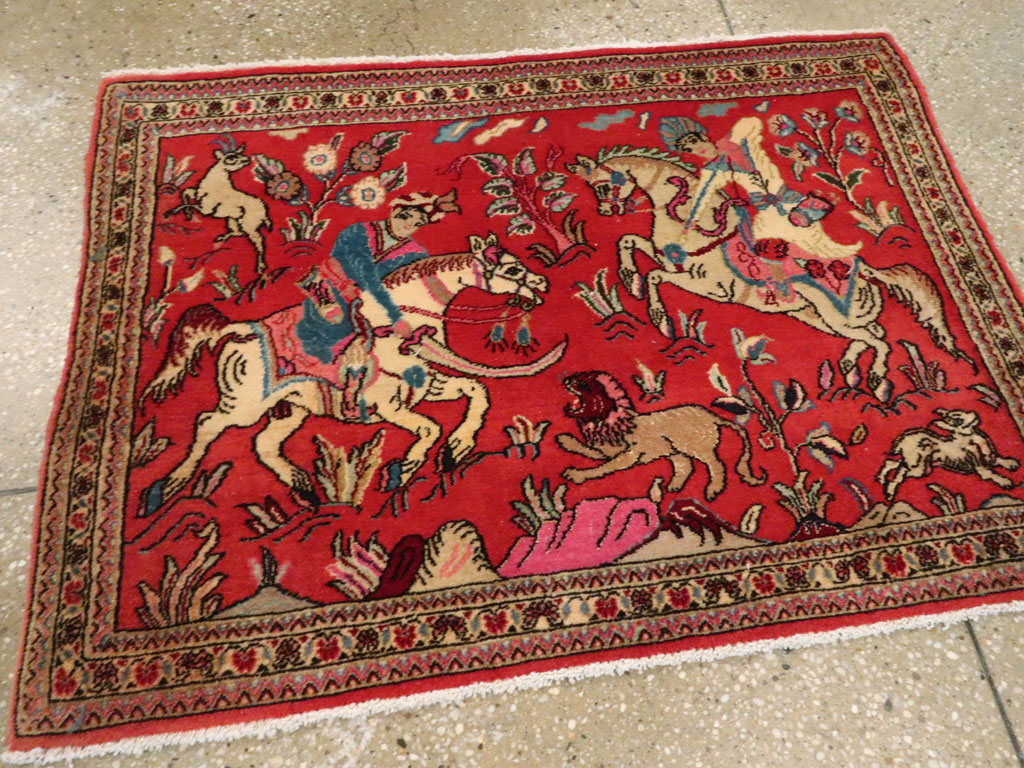 Vintage Persian Quom Pictorial Rug (Pair: 2 of 2), No.18997 - Gsblank