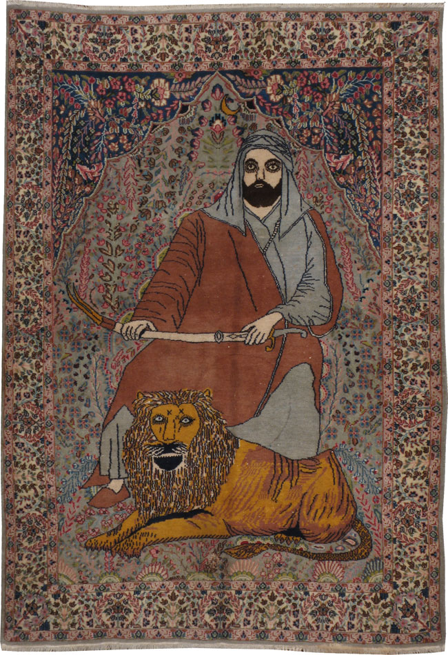 Vintage Persian Tabriz Pictorial Rug, No.19001 - Gsblank