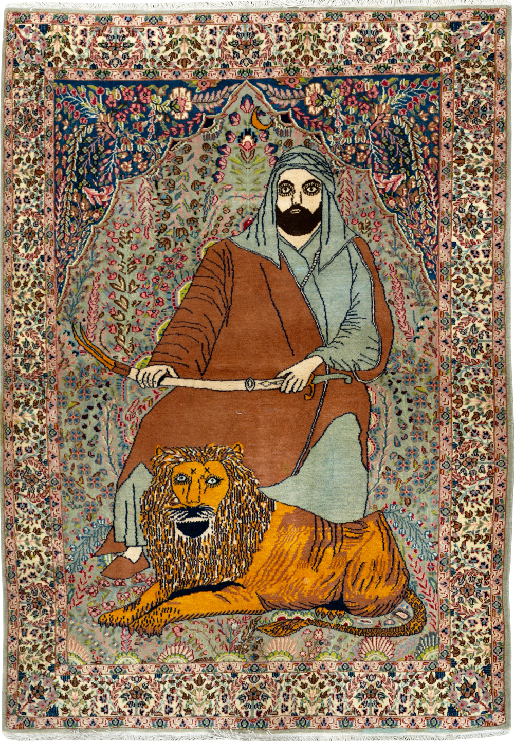 Vintage Persian Tabriz Pictorial Rug, No.19001 - Gsblank