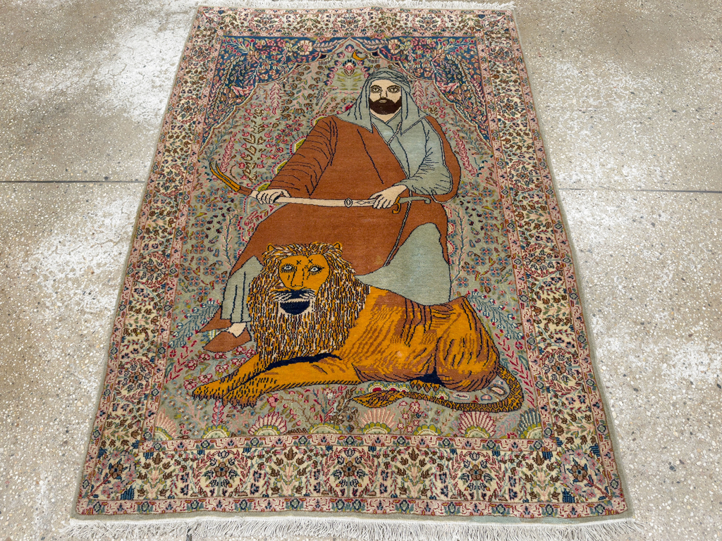 Vintage Persian Tabriz Pictorial Rug, No.19001 - Gsblank