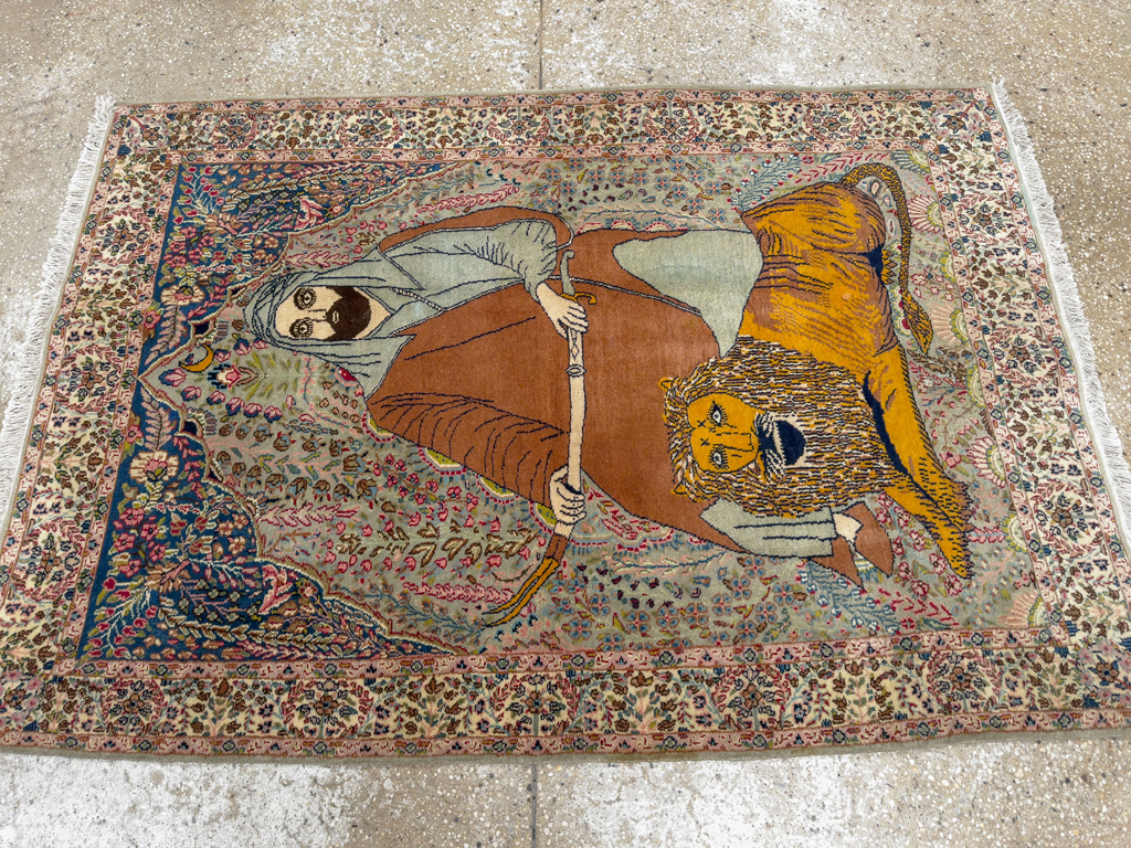 Vintage Persian Tabriz Pictorial Rug, No.19001 - Gsblank