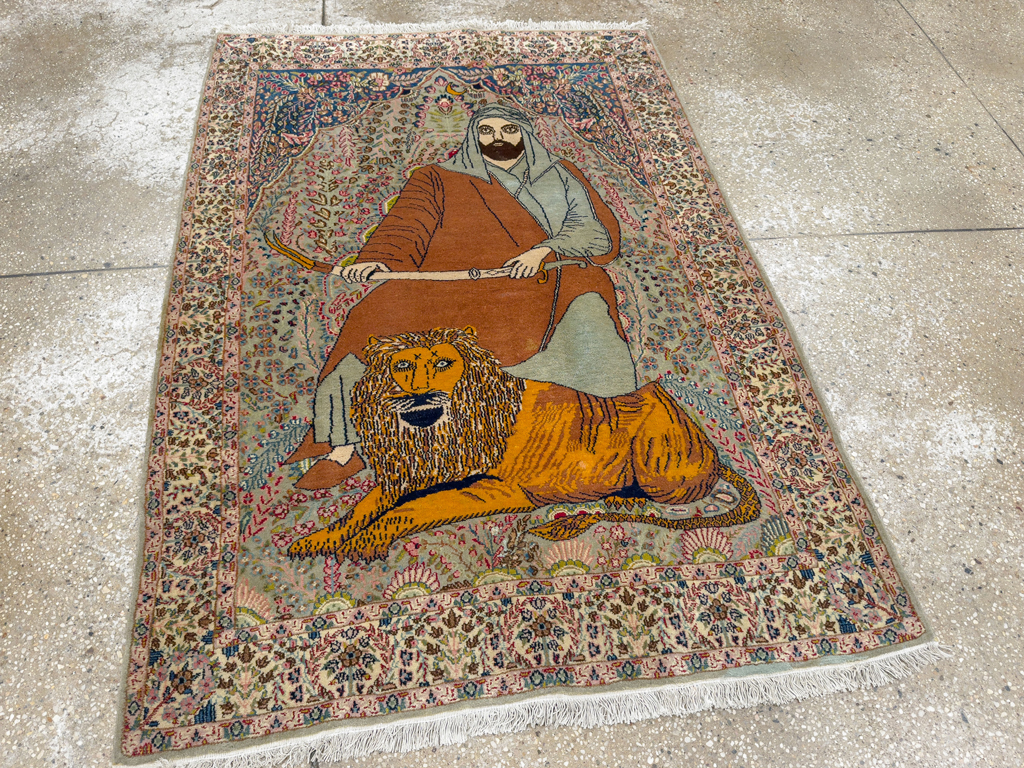 Vintage Persian Tabriz Pictorial Rug, No.19001 - Gsblank