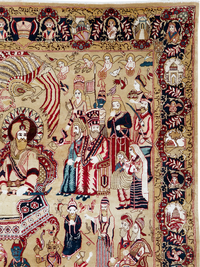 Vintage Indo Tabriz Pictorial Rug, No.19012 - Gsblank