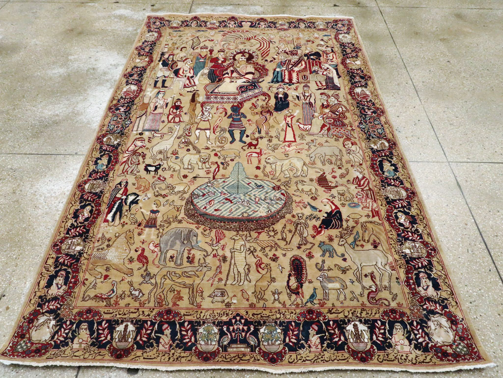 Vintage Indo Tabriz Pictorial Rug, No.19012 - Gsblank