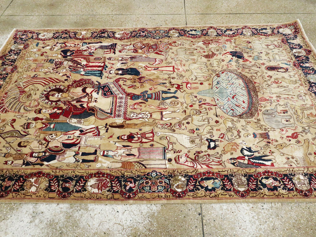 Vintage Indo Tabriz Pictorial Rug, No.19012 - Gsblank