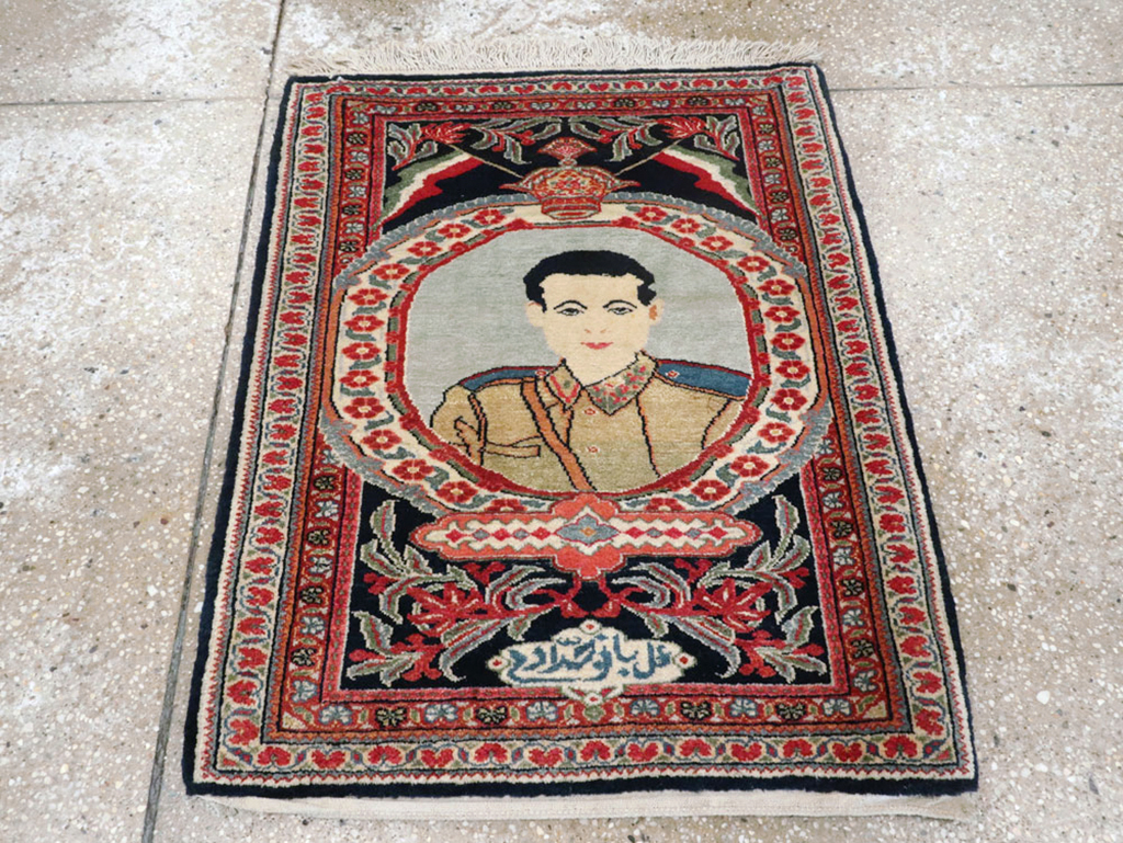 Vintage Persian Qazvin Pictorial Rug, No.19076 - Gsblank