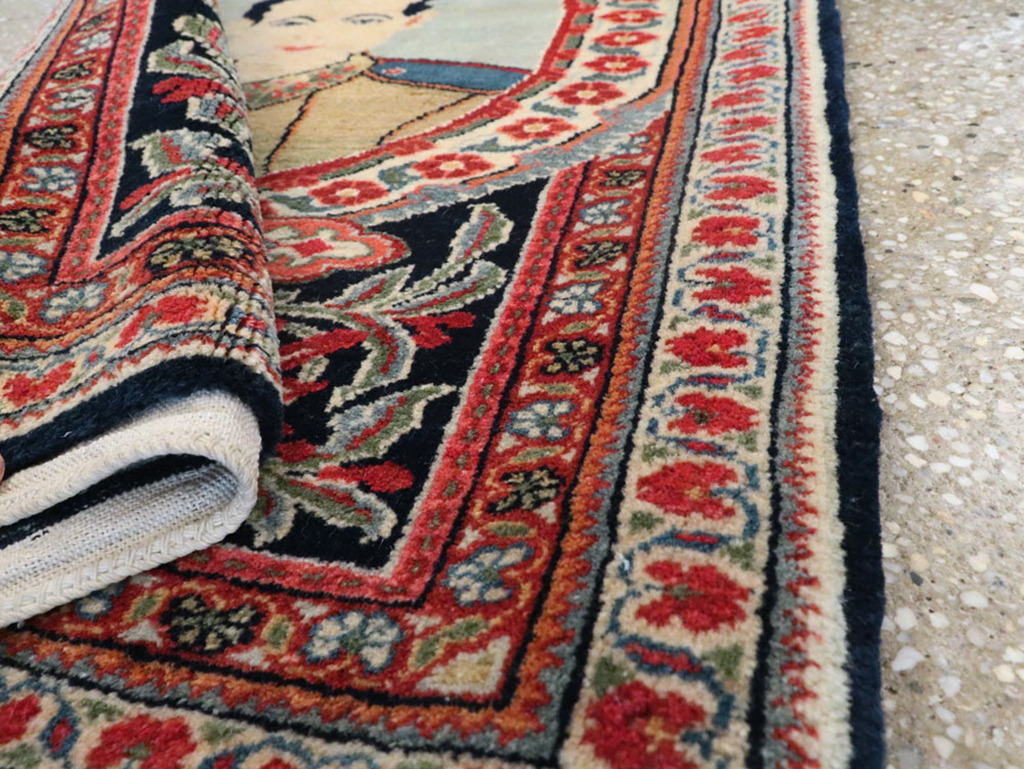 Vintage Persian Qazvin Pictorial Rug, No.19076 - Gsblank