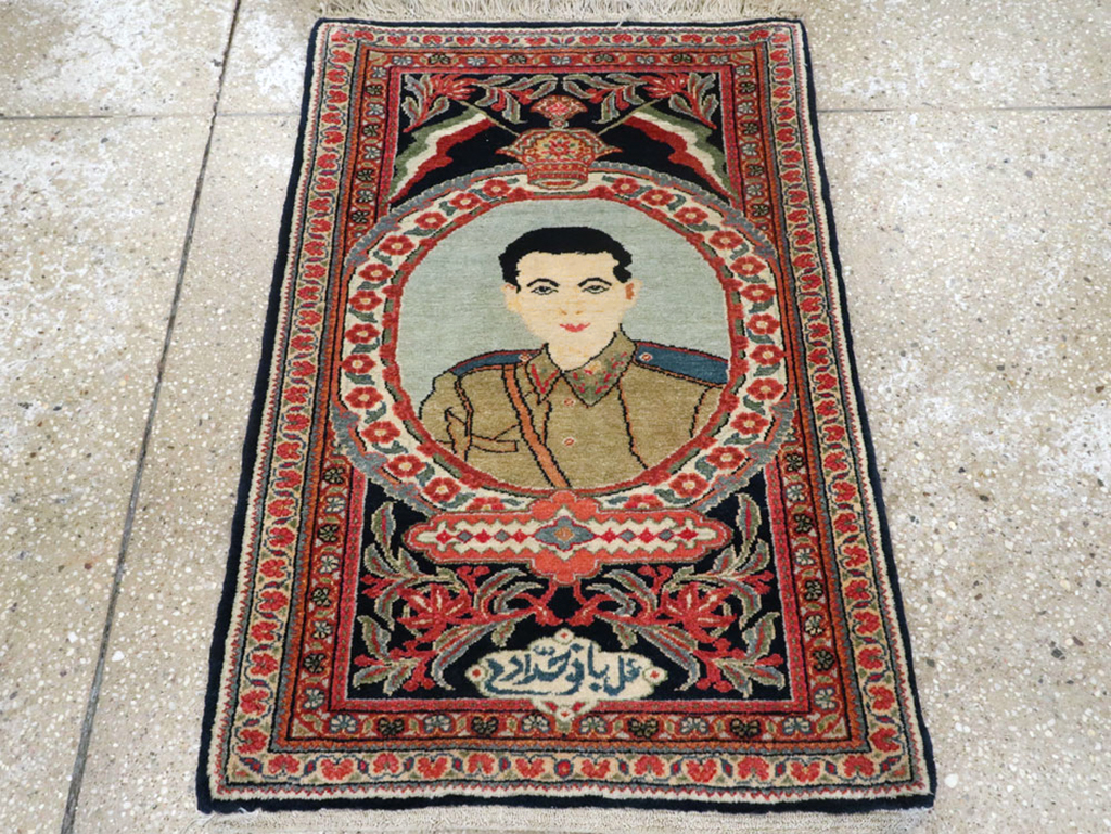 Vintage Persian Qazvin Pictorial Rug, No.19077 - Gsblank