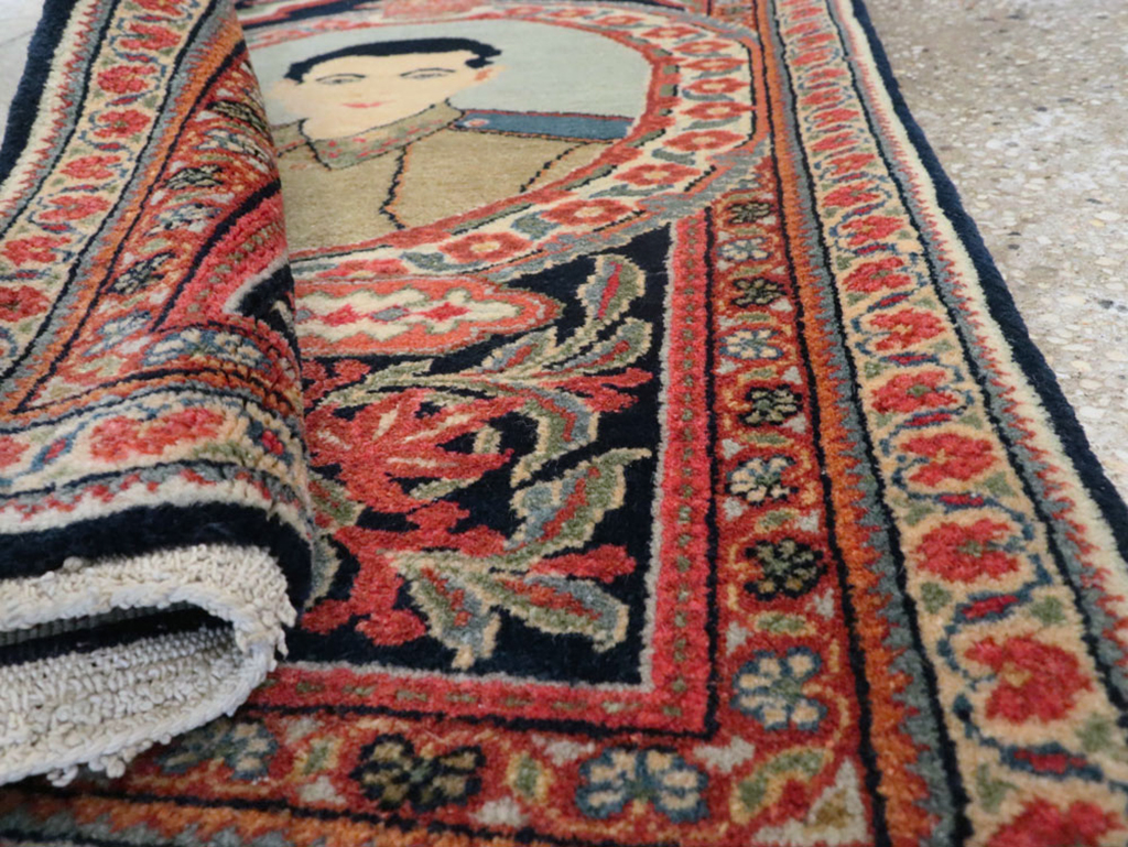 Vintage Persian Qazvin Pictorial Rug, No.19077 - Gsblank