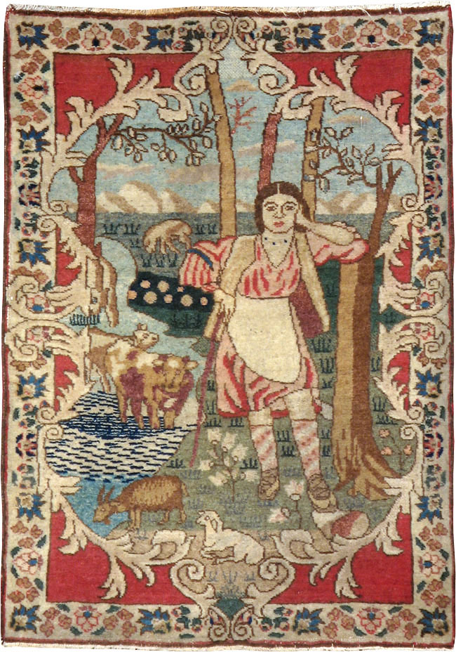 Antique Persian Tabriz Pictorial Rug, No.19078 - Gsblank