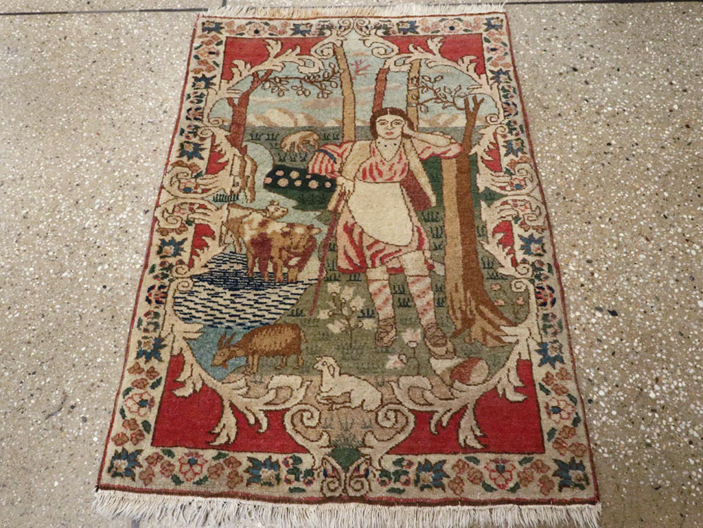 Antique Persian Tabriz Pictorial Rug, No.19078 - Gsblank