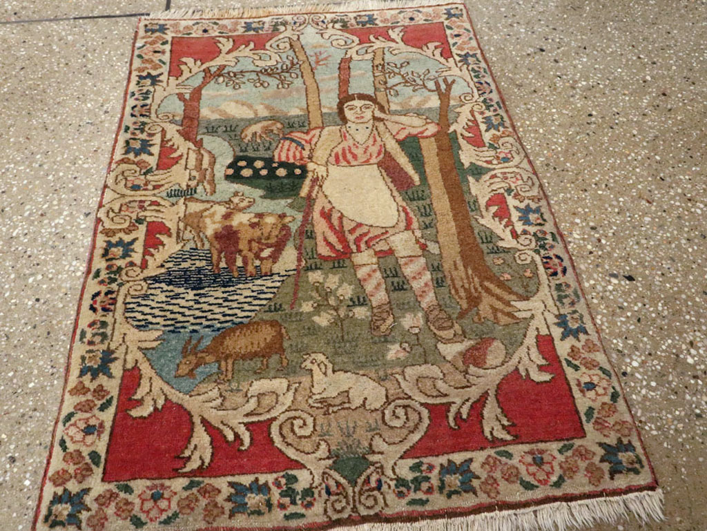 Antique Persian Tabriz Pictorial Rug, No.19078 - Gsblank