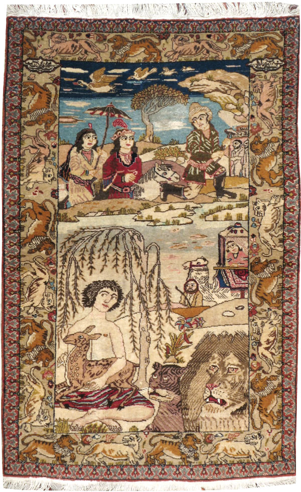 Vintage Persian Tabriz Pictorial Rug, No.19079 - Gsblank