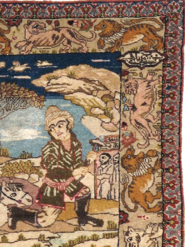 Vintage Persian Tabriz Pictorial Rug, No.19079 - Gsblank