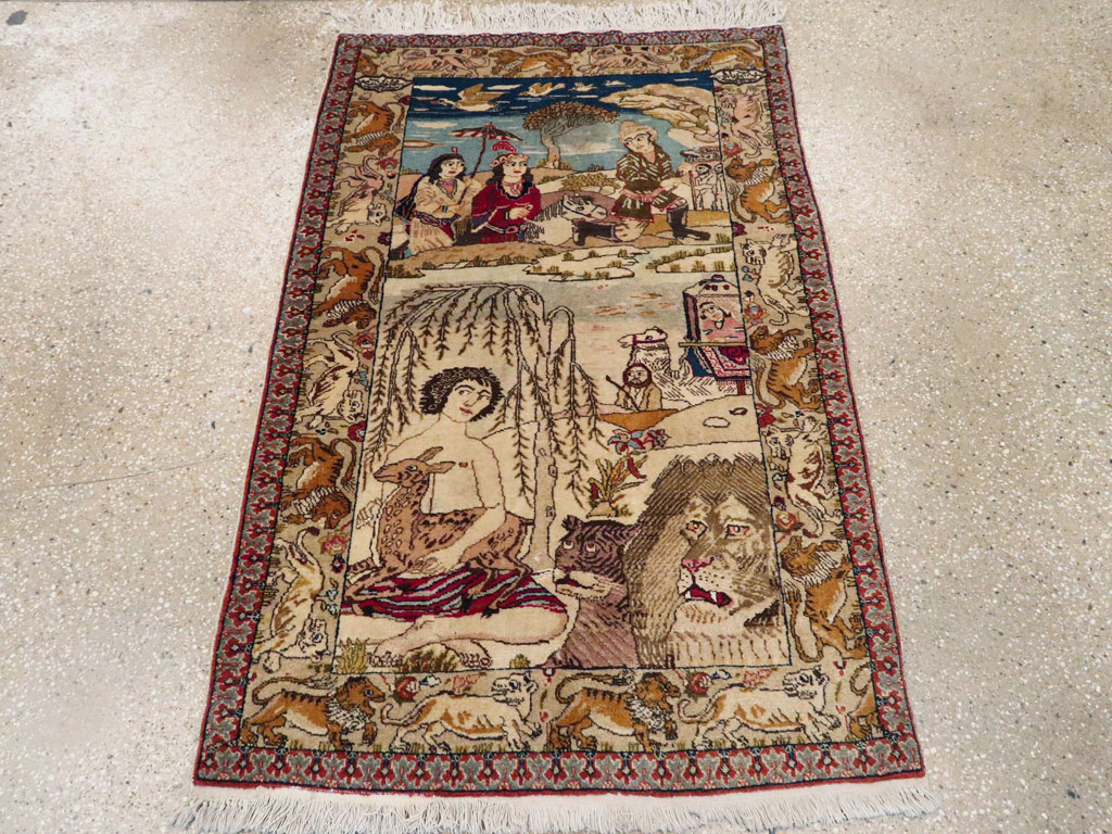 Vintage Persian Tabriz Pictorial Rug, No.19079 - Gsblank