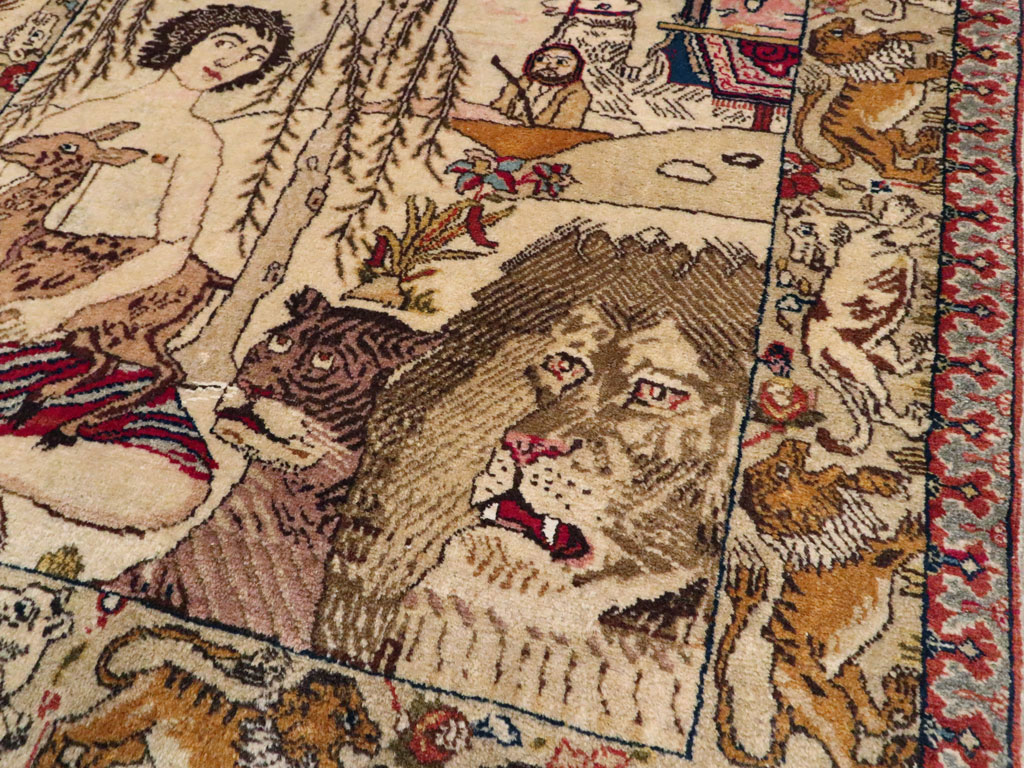 Vintage Persian Tabriz Pictorial Rug, No.19079 - Gsblank