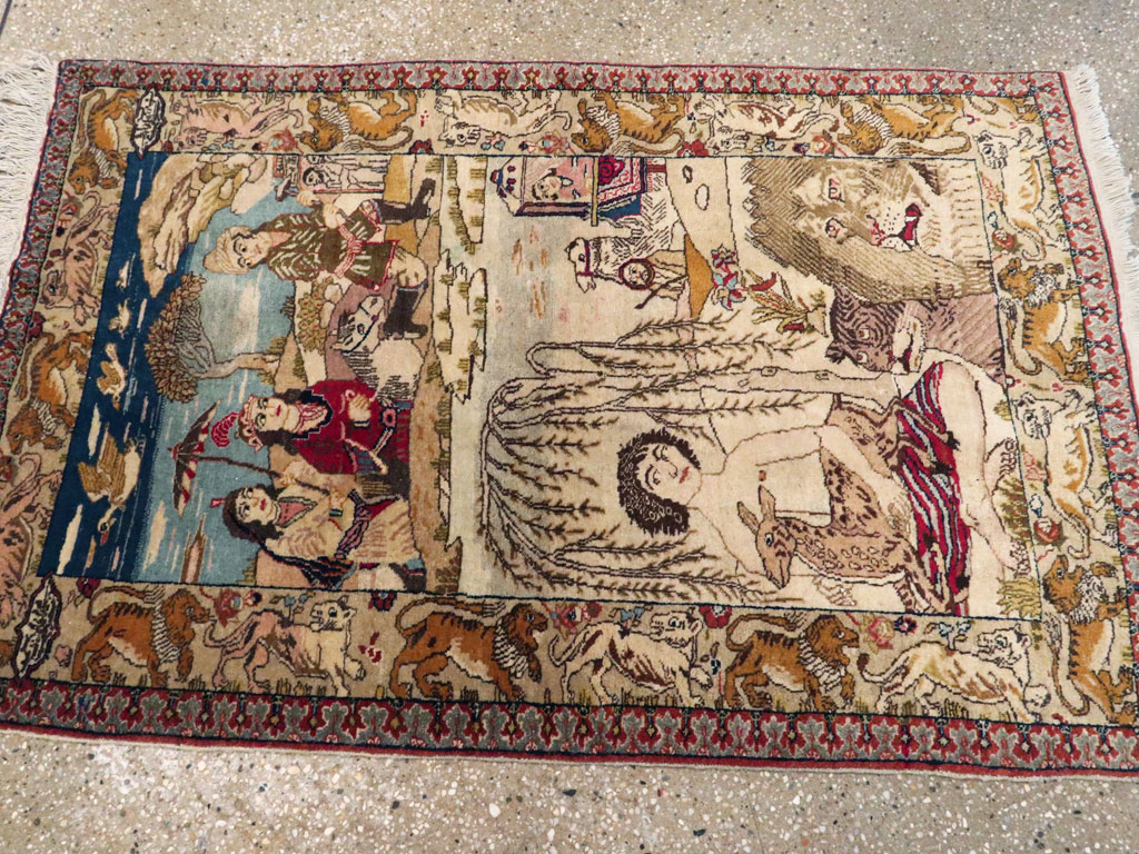 Vintage Persian Tabriz Pictorial Rug, No.19079 - Gsblank