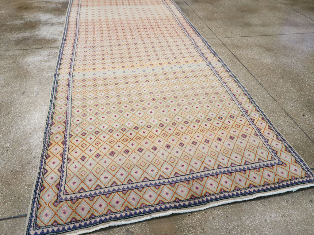 Vintage Persian Kashan Deco Wide Gallery Runner, No.19196 - Gsblank